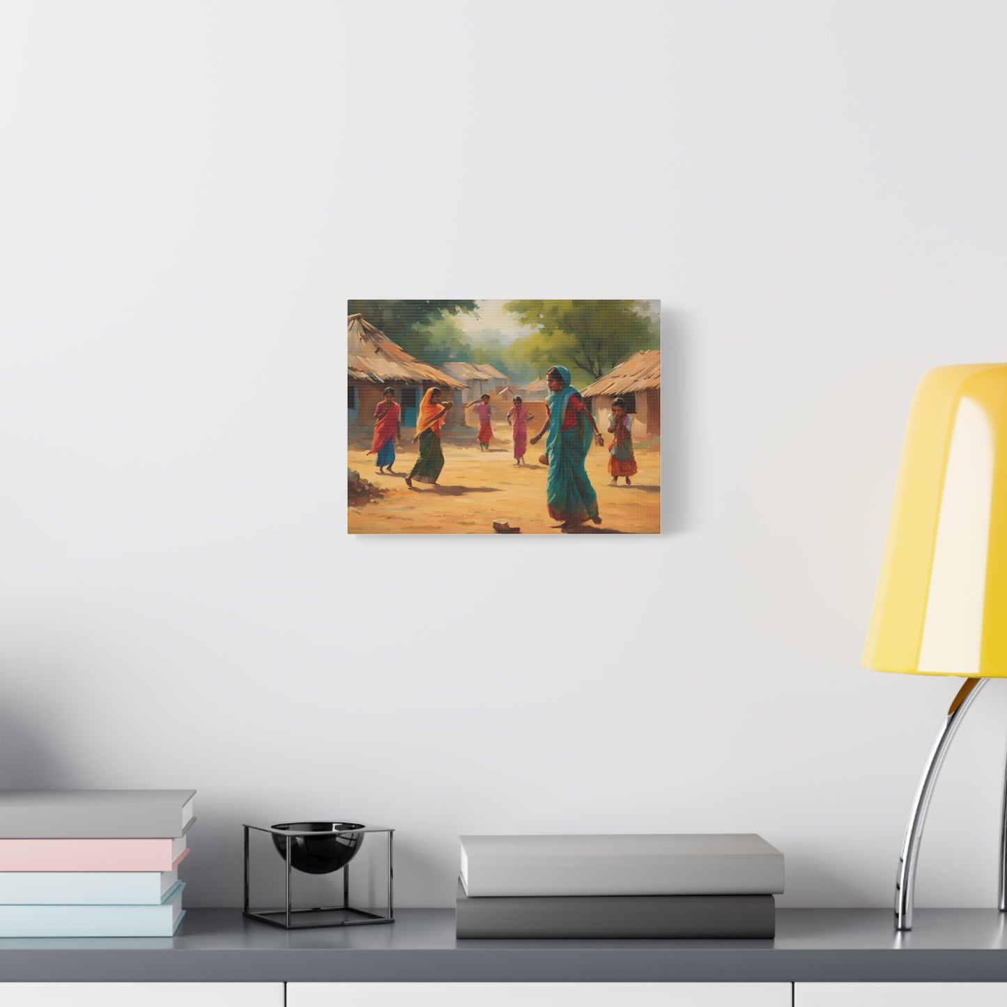 Cultural Village Scene Matte Canvas 12x16" - Vibrant Indian Art for Home Decor