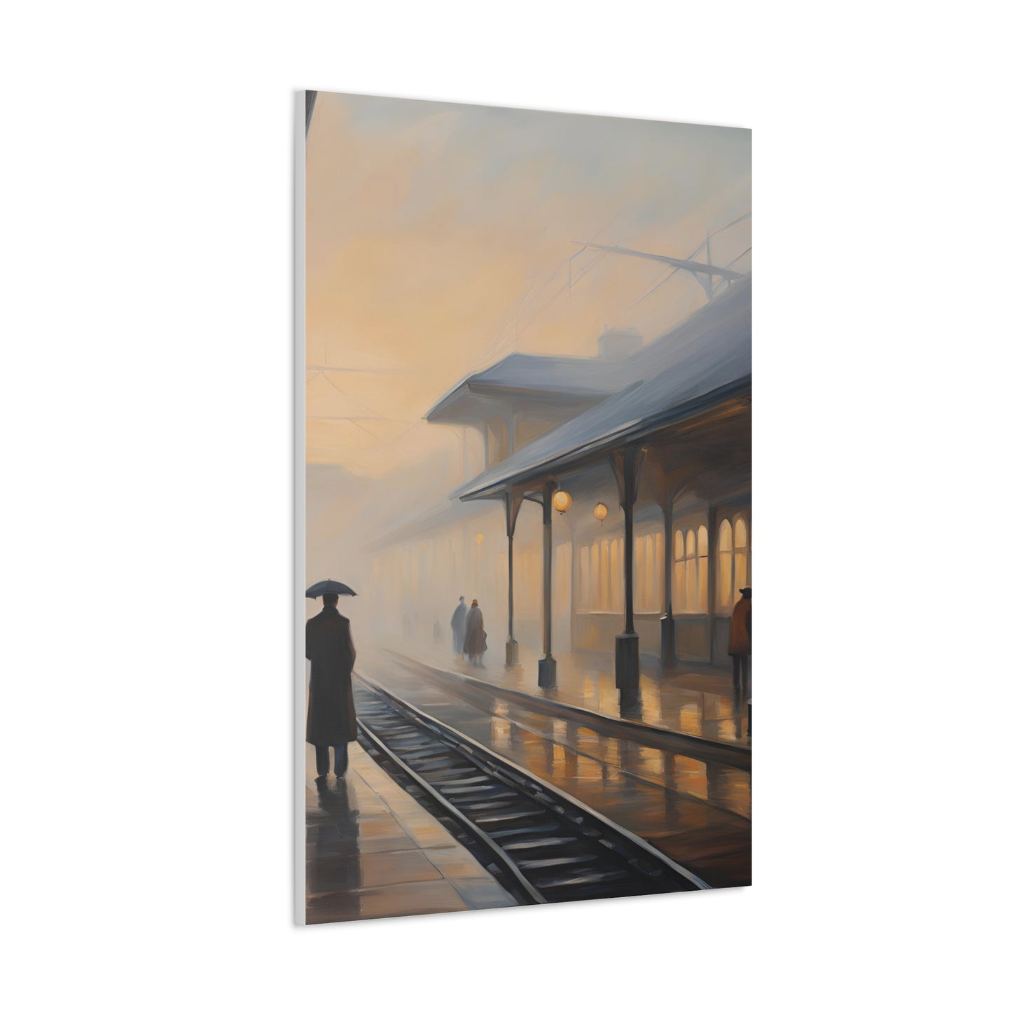 Serene Canvas Gallery Wrap - A Train Station at Dawn