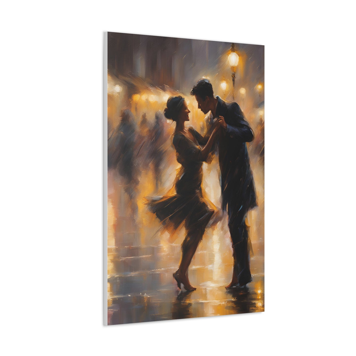 Romantic Couple Dancing in the Rain Canvas Gallery Wraps - Elegant Dance Art for Home Décor