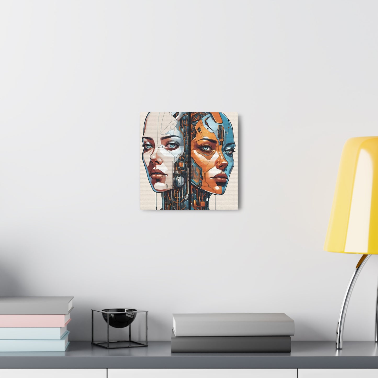 Futuristic Dual-Personality Portrait Canvas Gallery Wraps - Dual Face Art for Tech Lovers