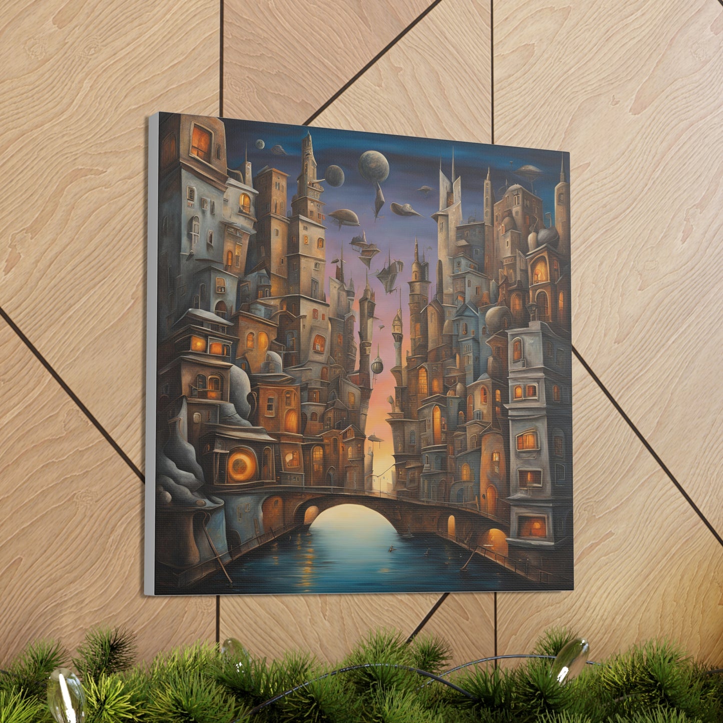 Dreamy Cityscape Canvas Gallery Wraps - Whimsical Wall Art for Home Decor