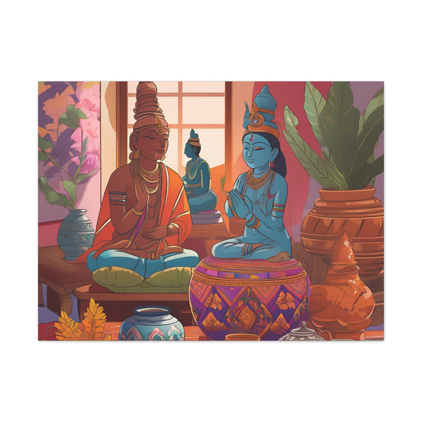 Vibrant Spiritual Canvas Gallery Wraps - Buddha & Krishna Artwork