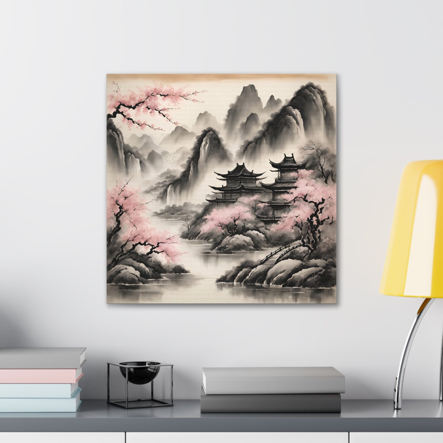 Tranquil Asian Landscape Canvas Gallery Wraps | Serene Wall Art for Peaceful Living Spaces | Chinese Ink Wash Painting