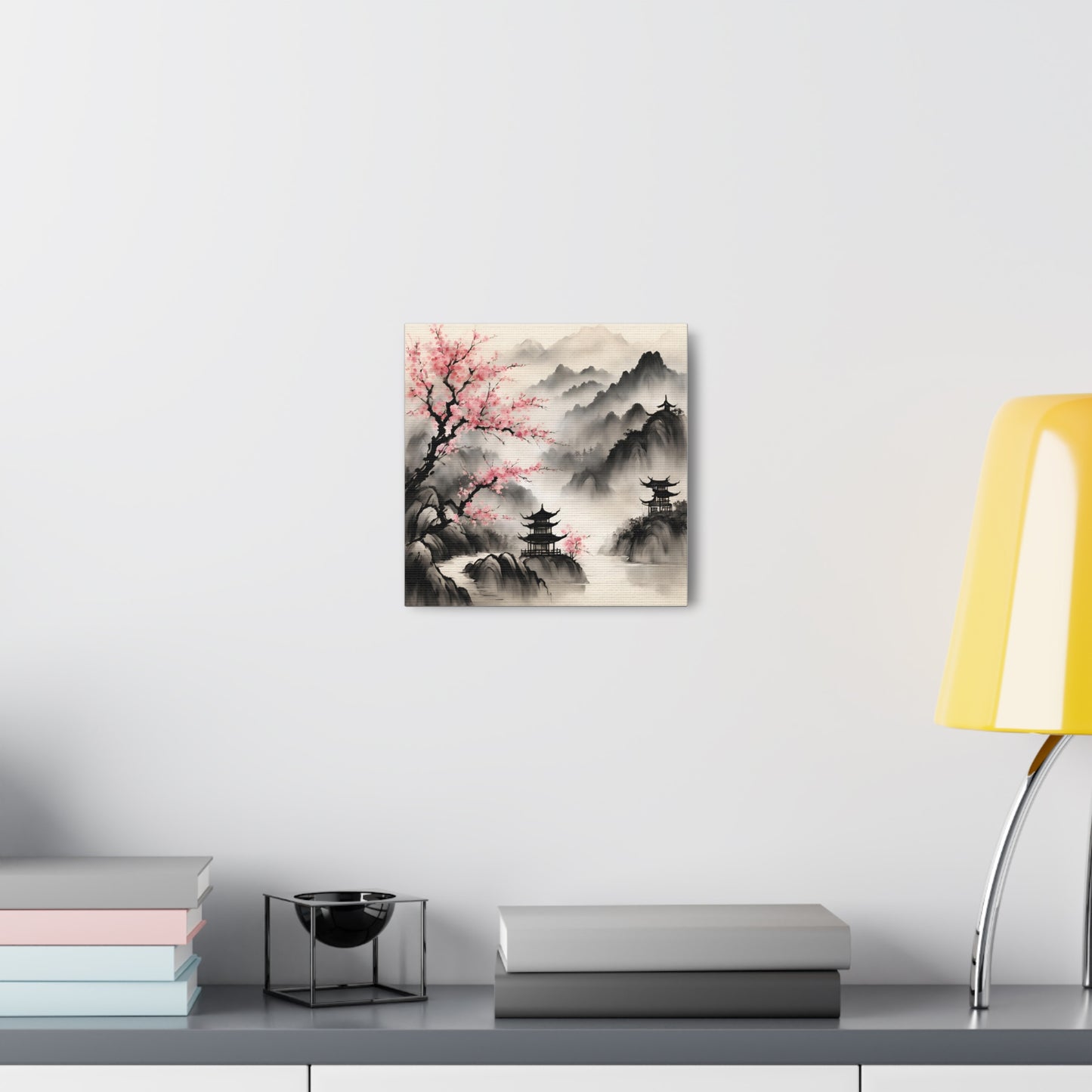 Serene Japanese Landscape Canvas Gallery Wraps - Elegant Home Decor Chinese Ink Wash Painting