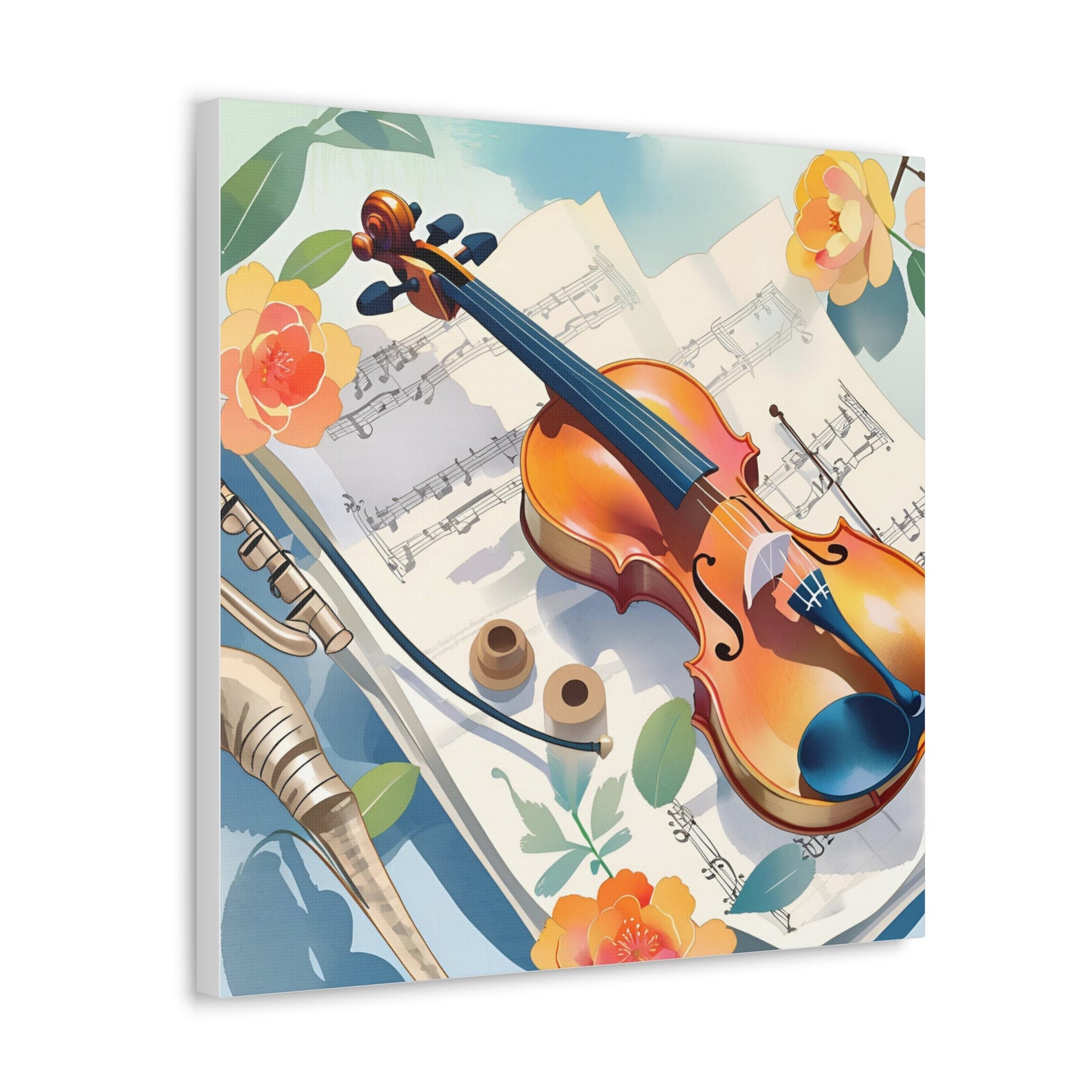 Musical Canvas Gallery Wraps | Colorful Violin and Sheet Music Art