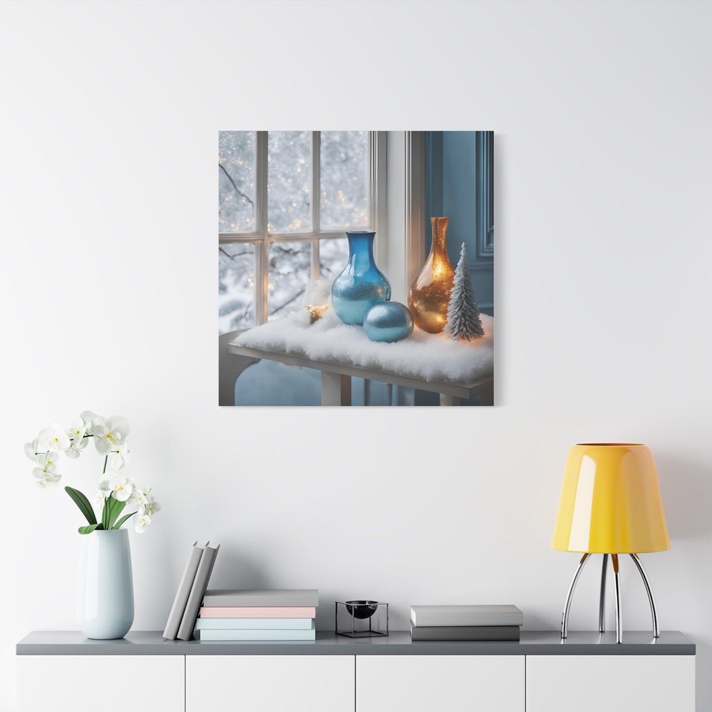 Festive Matte Canvas Wall Art – Elegant Winter Décor in Blue & Gold | Crafted Canvass