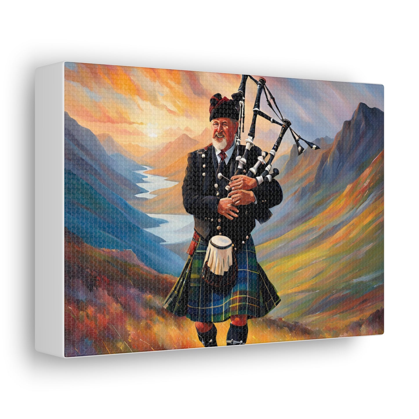 Canvas Gallery Wrap - Scottish Highlander Bagpiper Art for Home Decor