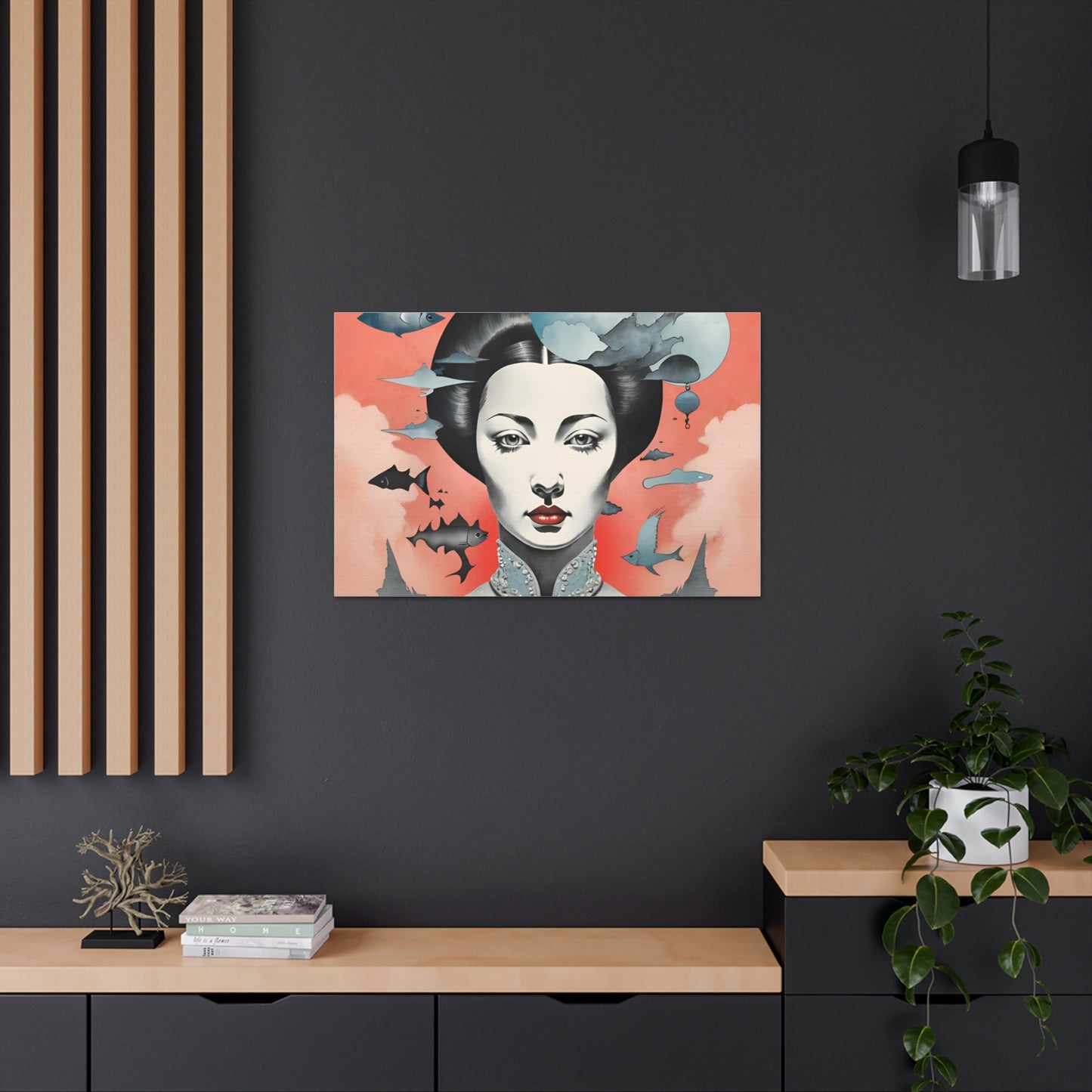 Canvas Wraps - Contemporary Female Portrait with Fish & Clouds