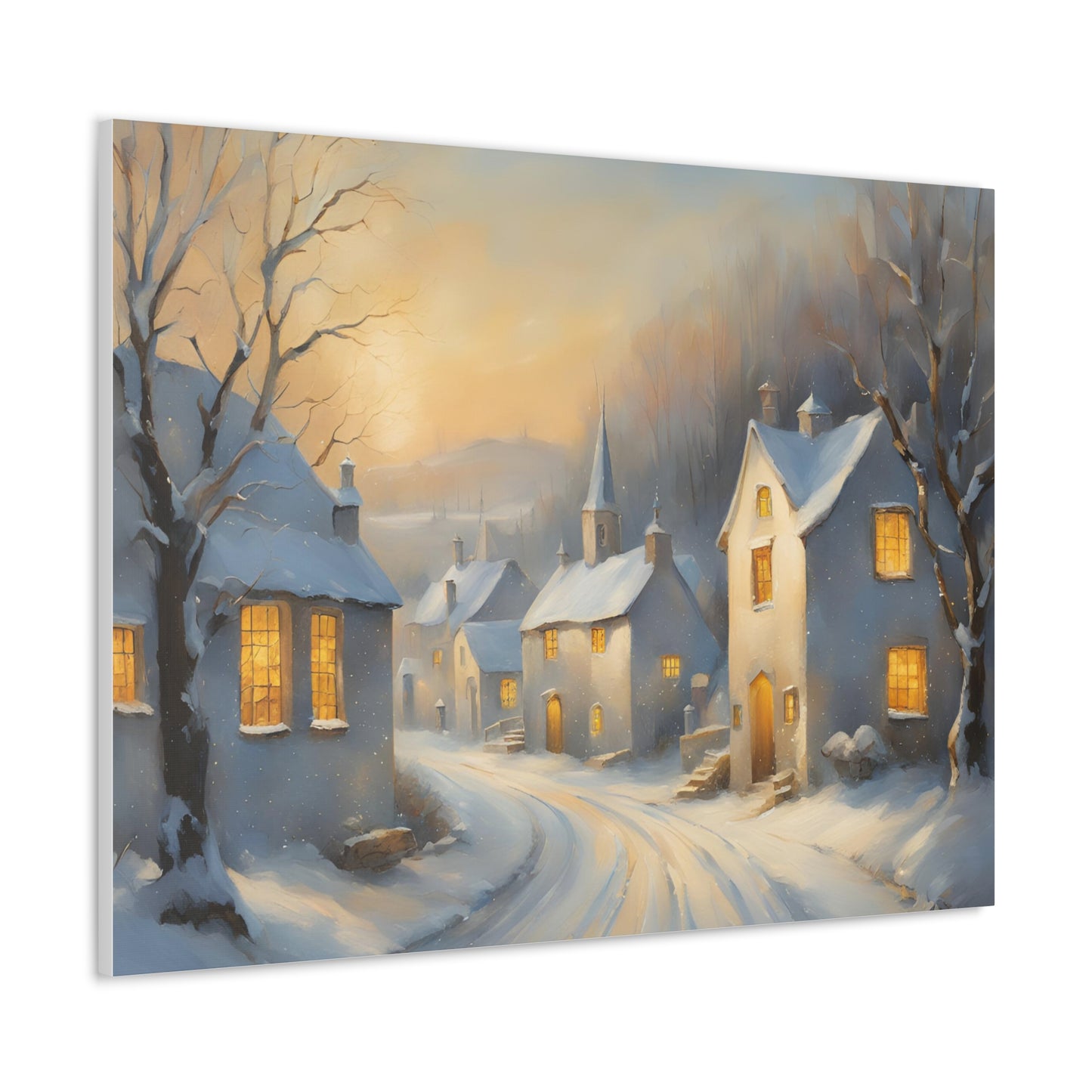 A Snowy Village Scen Canvas Gallery Wrap - Cozy Home Decor for the Holidays