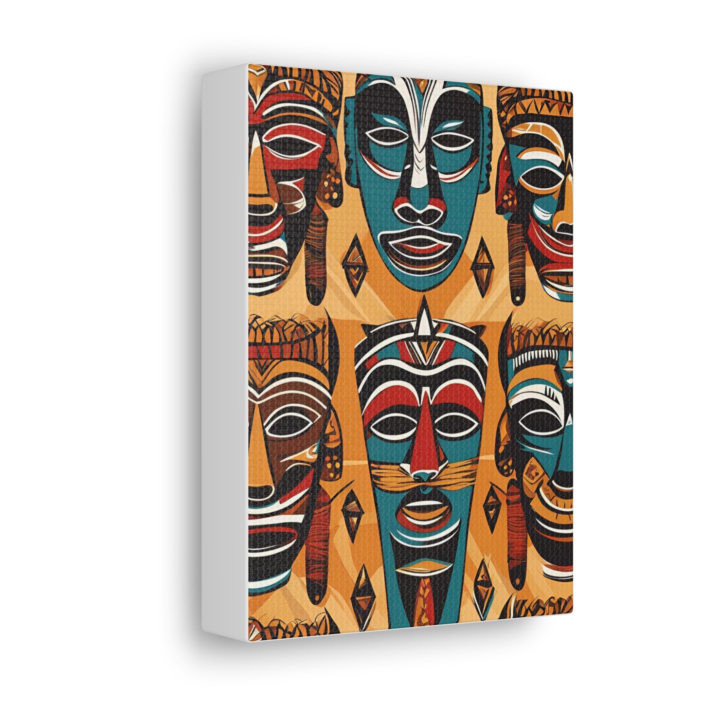 Vibrant African Tribal Masks & Symbols Canvas Gallery Wraps - Unique African Art Home Decor