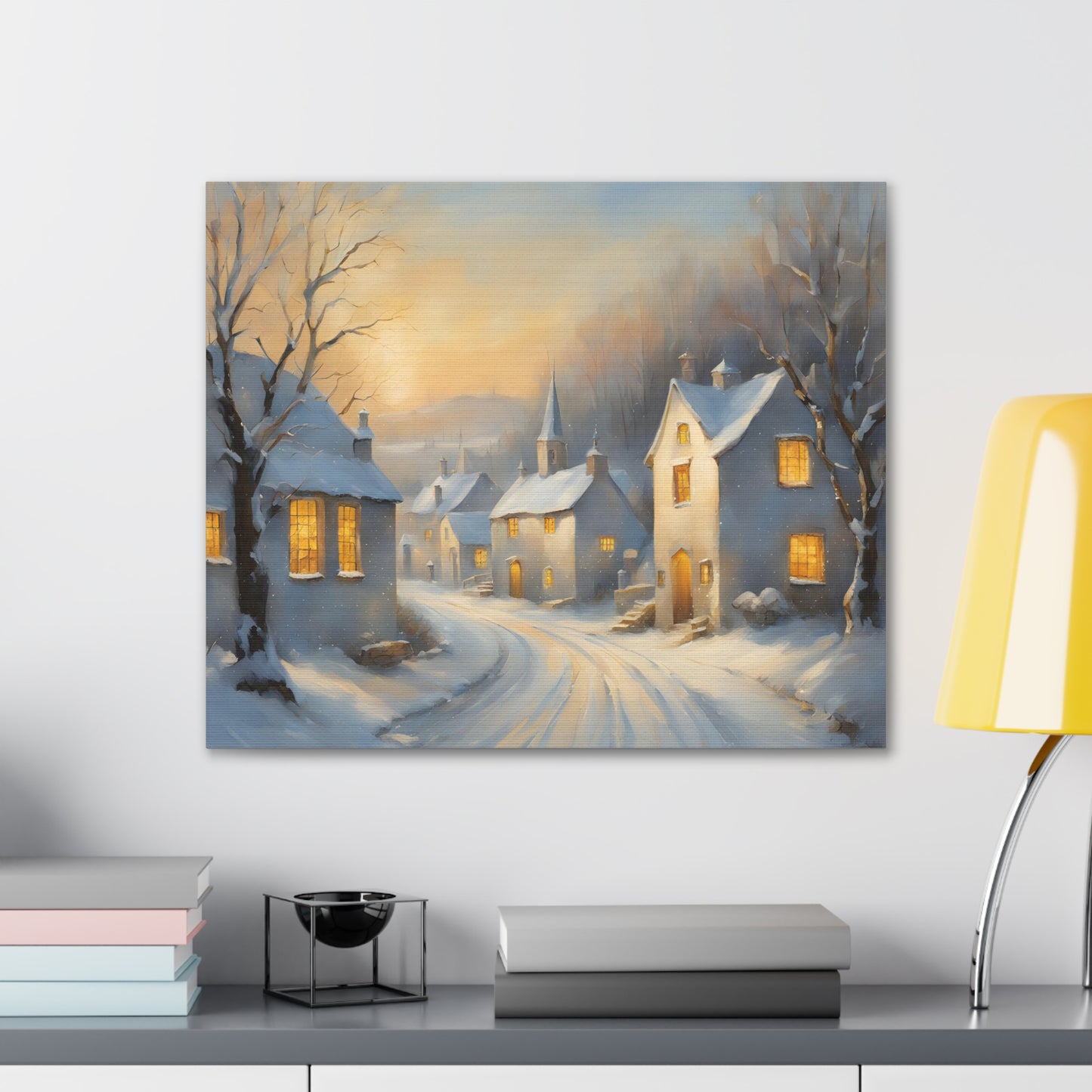 A Snowy Village Scen Canvas Gallery Wrap - Cozy Home Decor for the Holidays