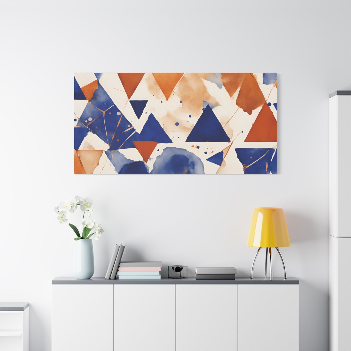 Geometric Art Canvas - Modern Blue and Orange Abstract Wall Decor for Contemporary Spaces