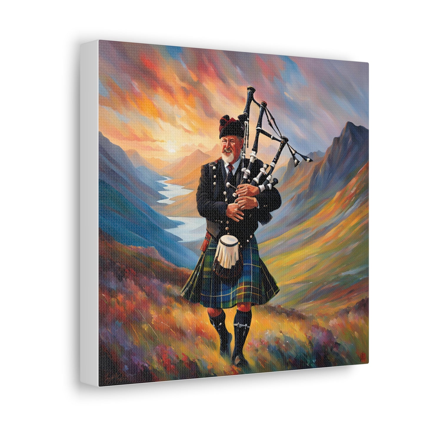 Canvas Gallery Wrap - Scottish Highlander Bagpiper Art for Home Decor