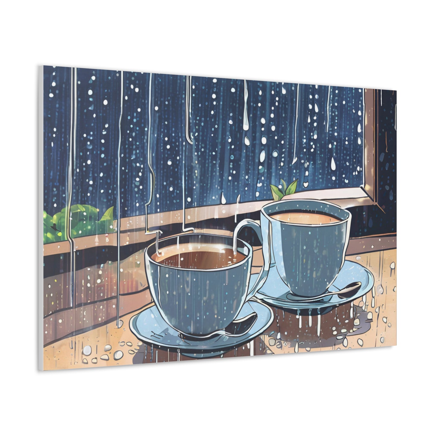 Cozy Rainy Day Canvas Gallery Wrap – Warm Coffee Art Still Life Art