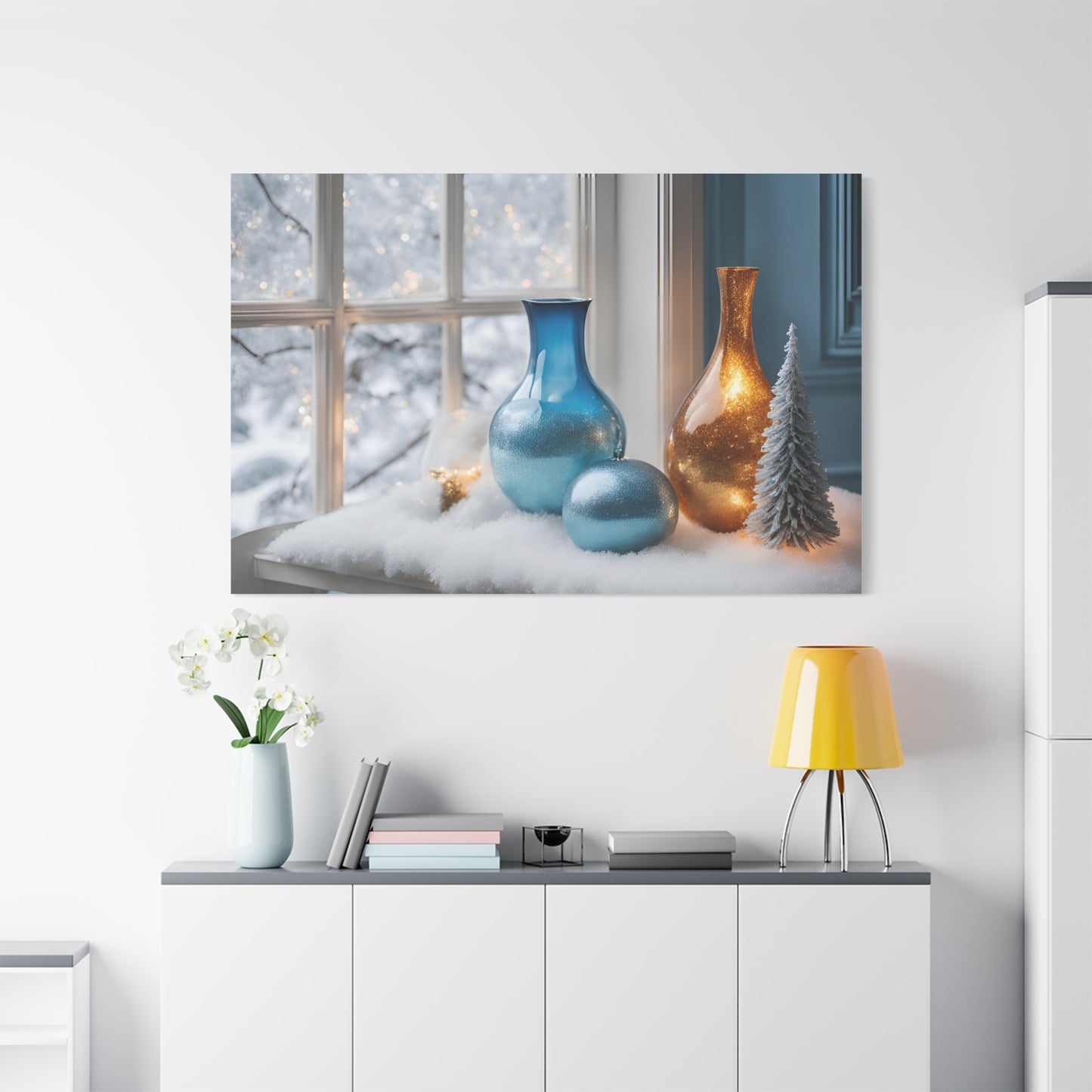 Festive Matte Canvas Wall Art – Elegant Winter Décor in Blue & Gold | Crafted Canvass