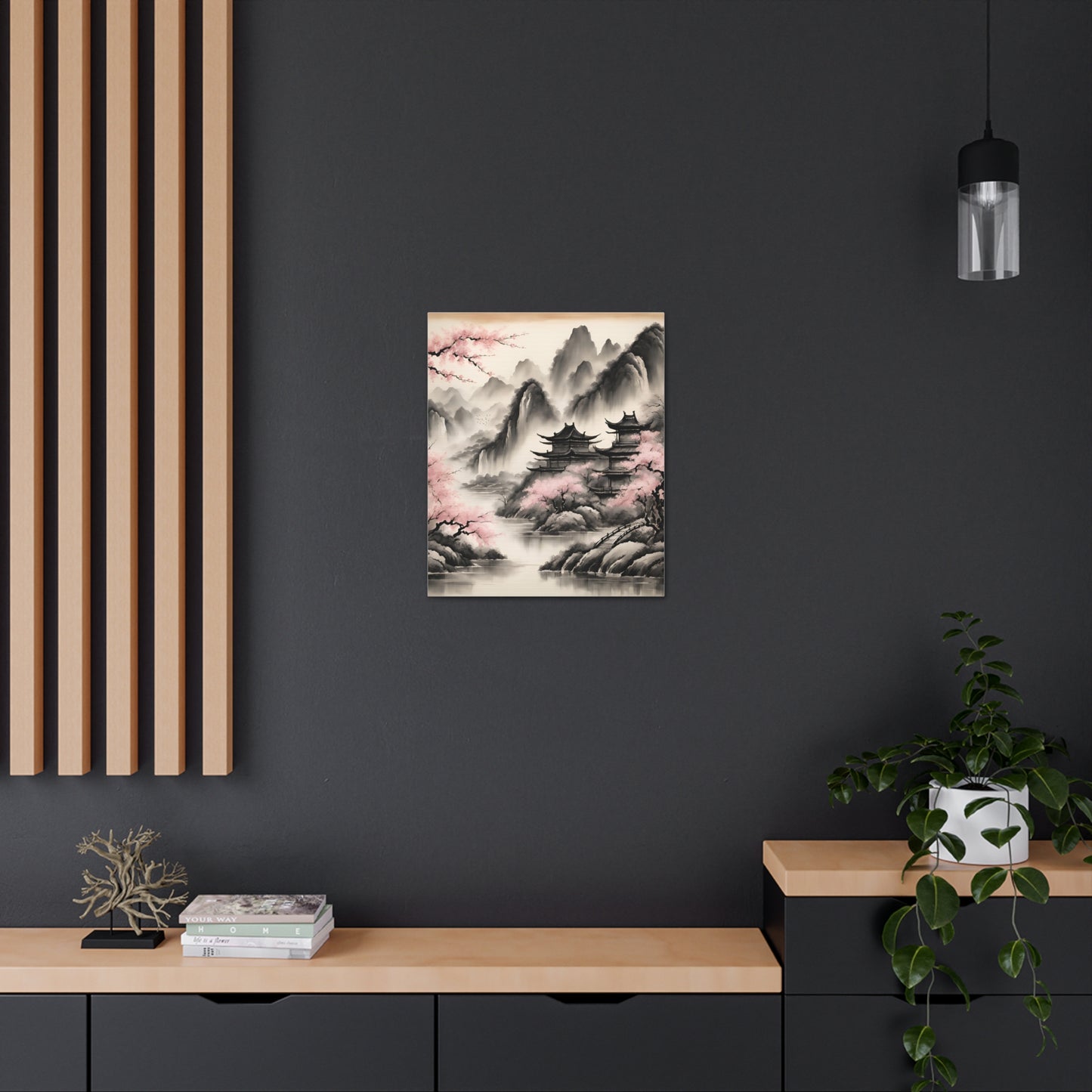 Tranquil Asian Landscape Canvas Gallery Wraps | Serene Wall Art for Peaceful Living Spaces | Chinese Ink Wash Painting