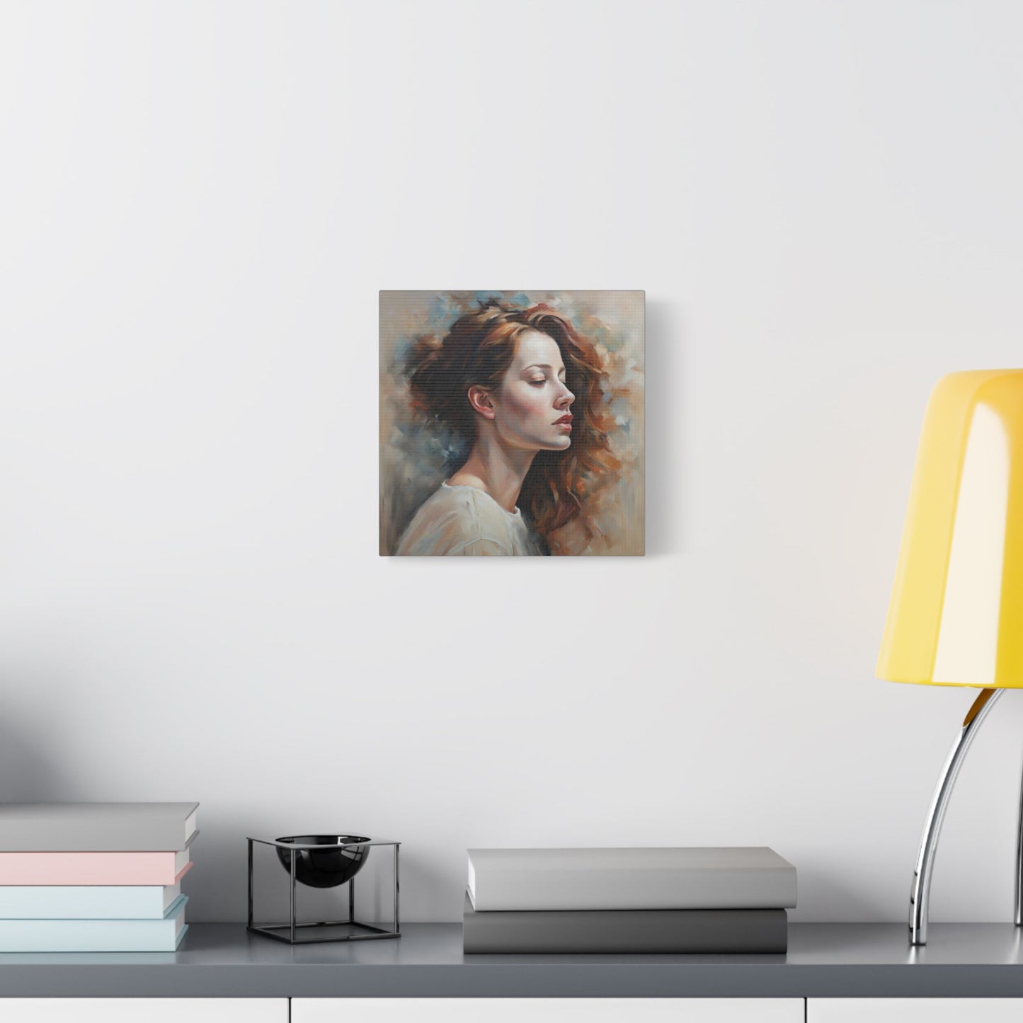 Elegant Satin Canvas Wall Art - Serene Profile Portrait Figurative