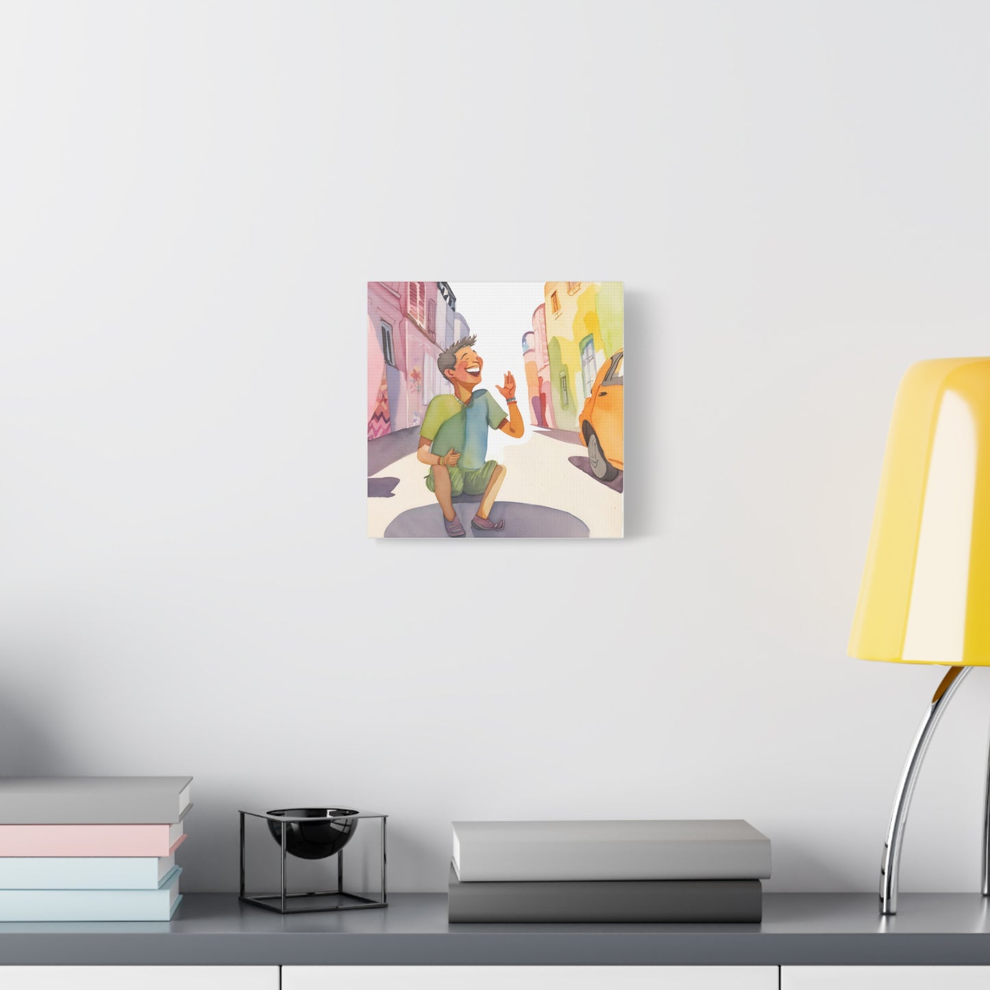 Cheerful Stretched Canvas Art - Vibrant Street Scene