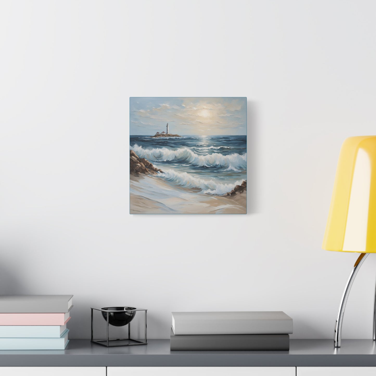 Ocean Waves Lighthouse Canvas Print – Coastal Home Decor for Serene Spaces