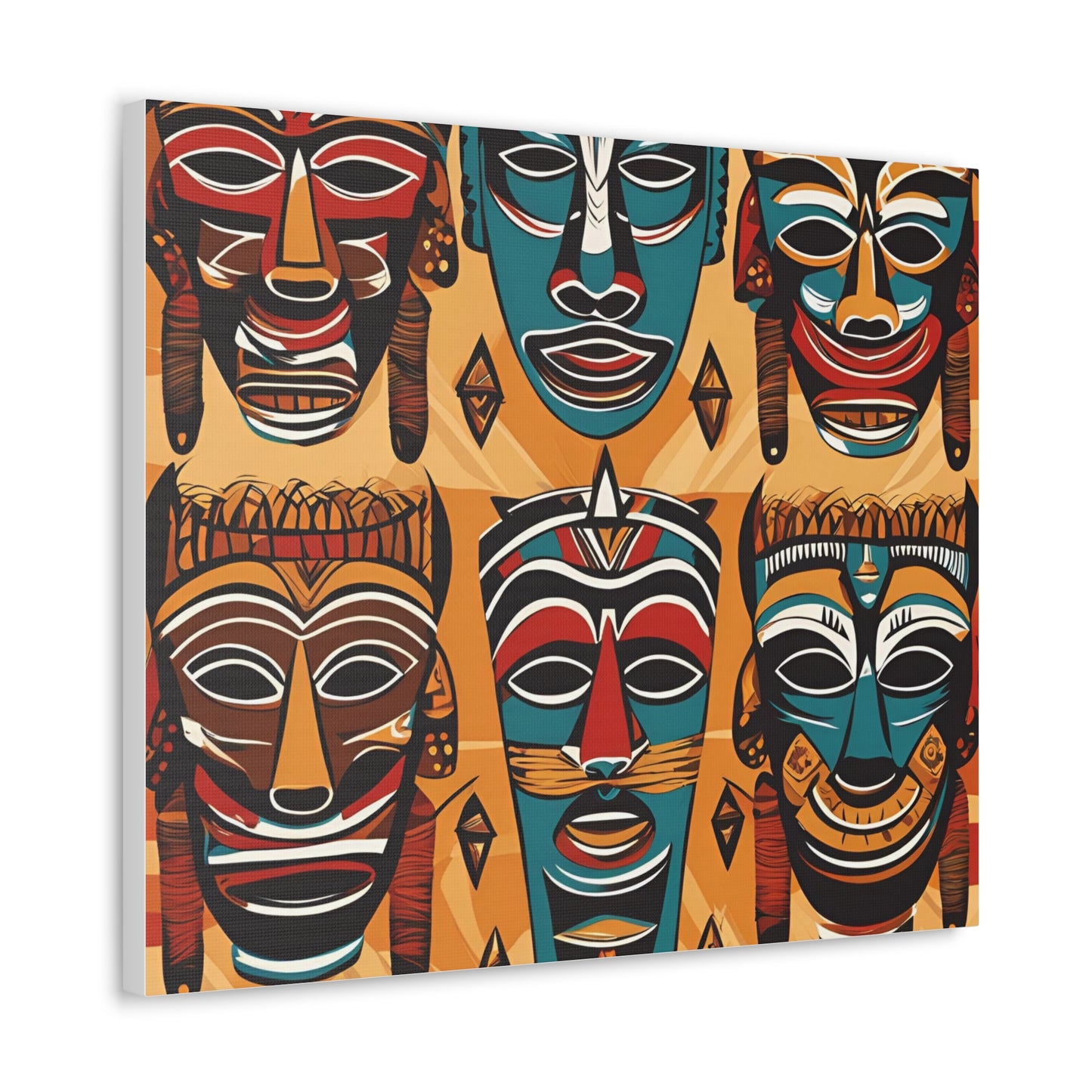 Vibrant African Tribal Masks & Symbols Canvas Gallery Wraps - Unique African Art Home Decor