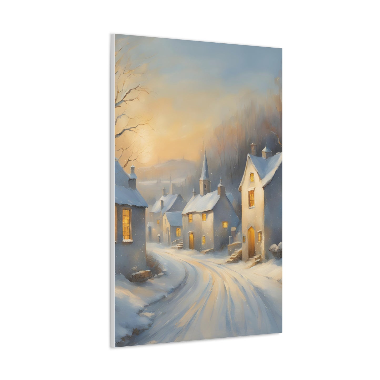 A Snowy Village Scen Canvas Gallery Wrap - Cozy Home Decor for the Holidays