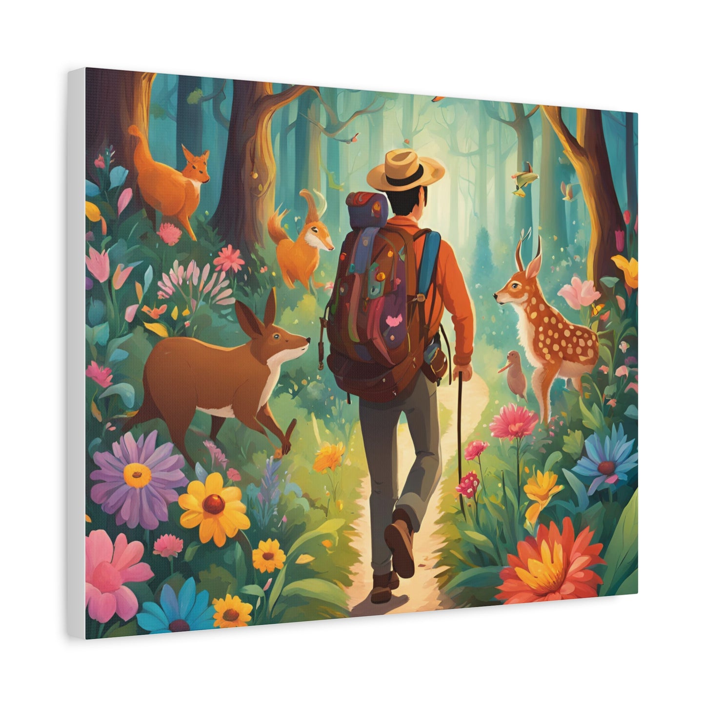 Nature Adventure Stretched Canvas Art - Whimsical Forest Scene