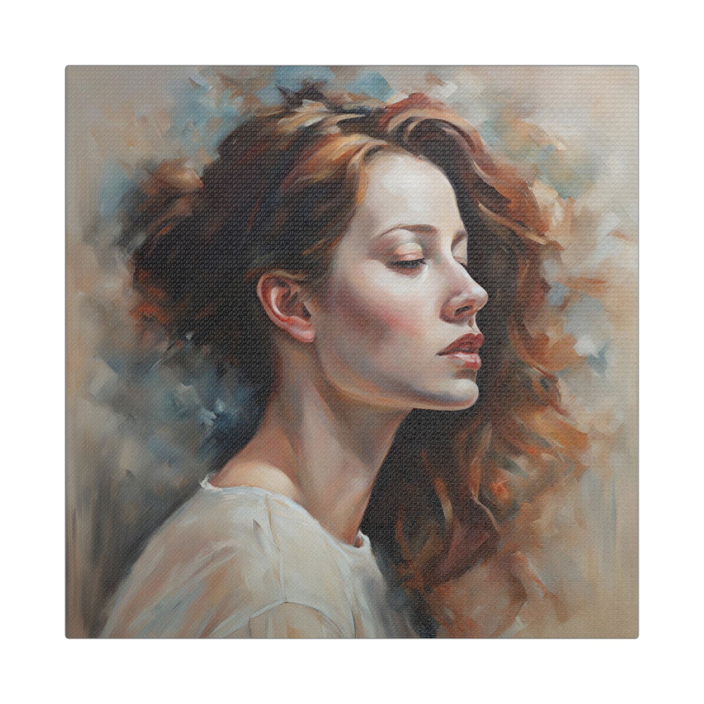 Elegant Satin Canvas Wall Art - Serene Profile Portrait Figurative