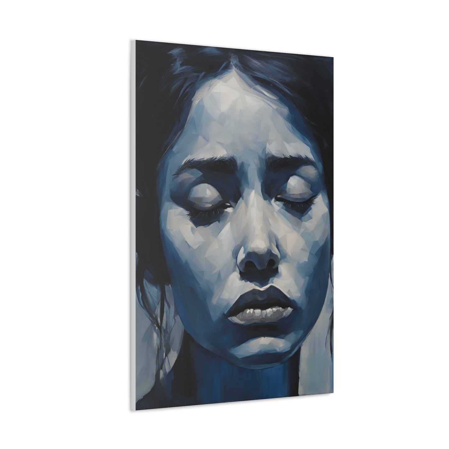 Emotive Canvas Gallery Wrap - Tranquil Blue Portrait Art for Modern Home Decor