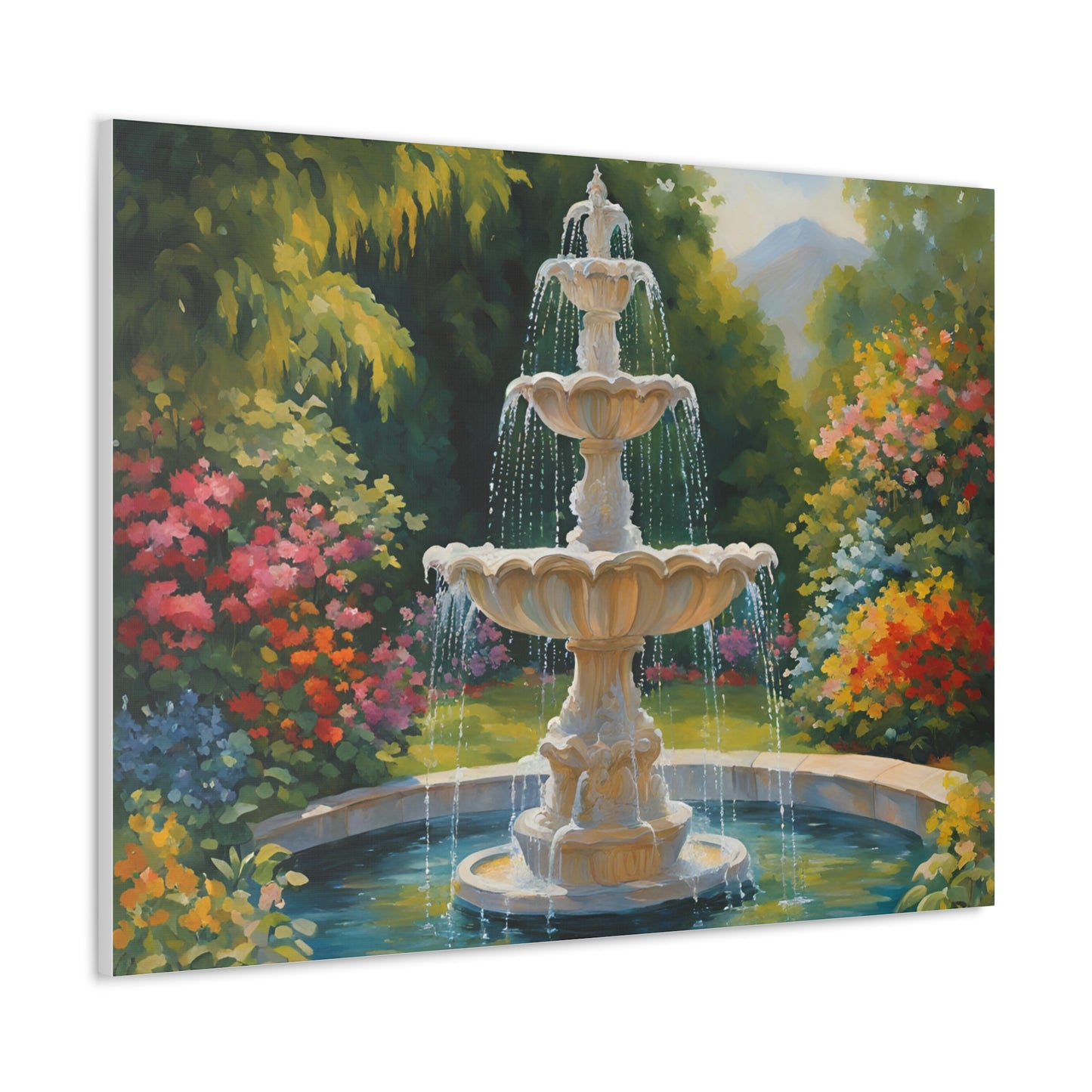 A Fountain in a Garden Canvas Gallery Wraps - Vibrant Home Decor for Nature Lovers