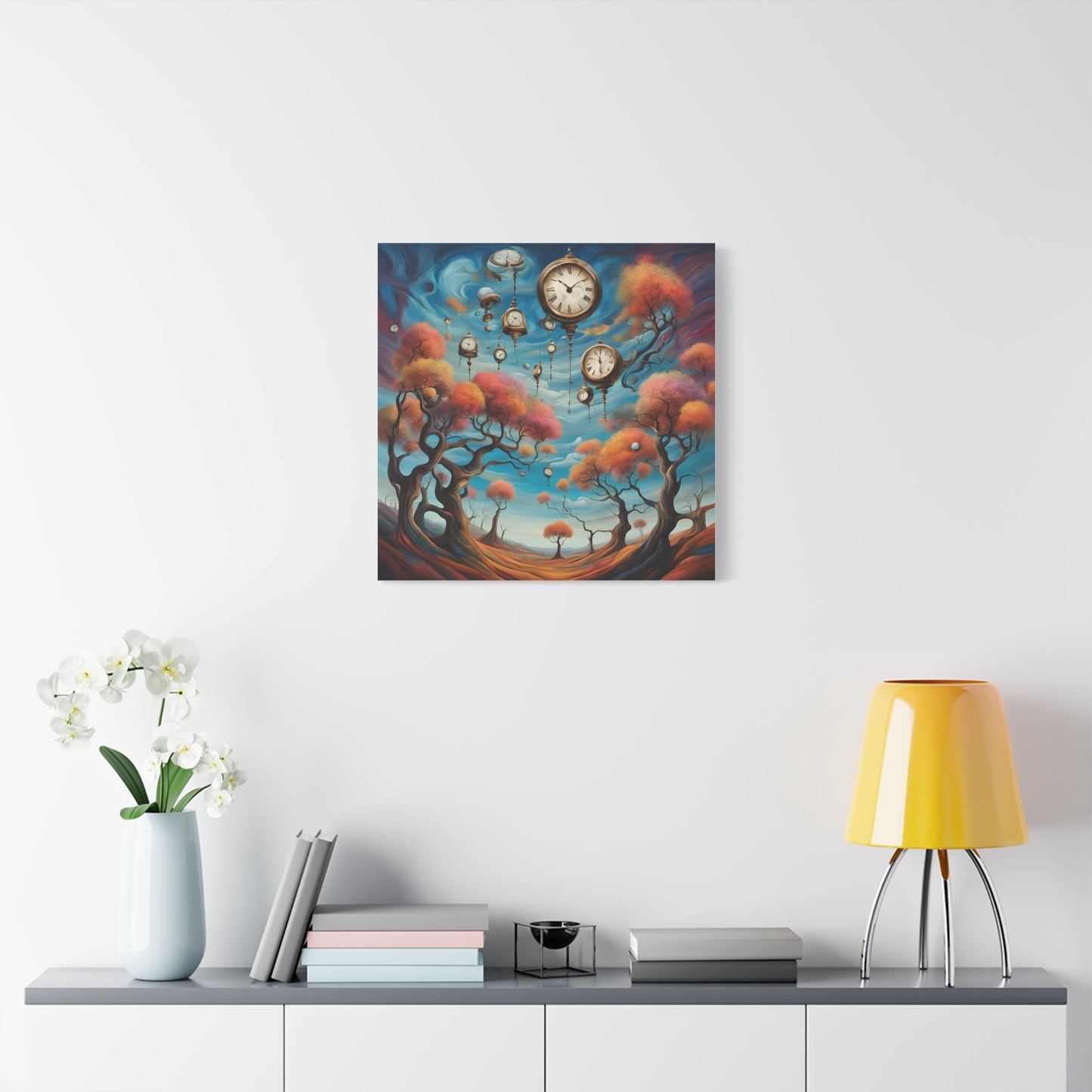 Surreal Wall Art Canvas - Dreamy Clock Trees Design