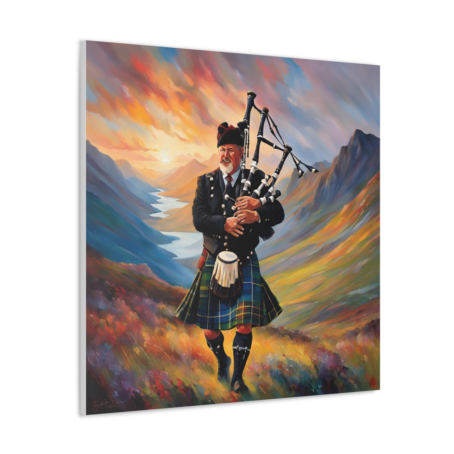 Canvas Gallery Wrap - Scottish Highlander Bagpiper Art for Home Decor