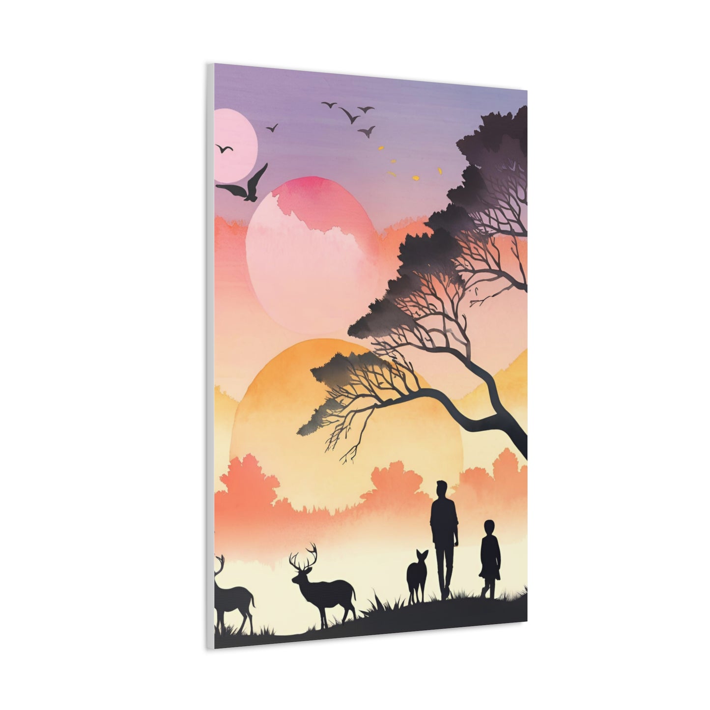 Serene Nature Canvas Gallery Wrap – Scenic Sunset Artwork with Wildlife