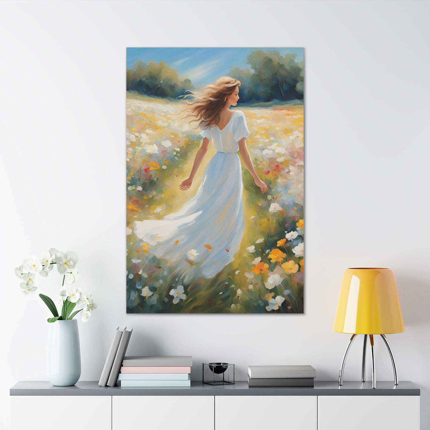 A Woman in a Flowing Dress Elegant Art for Home Decor