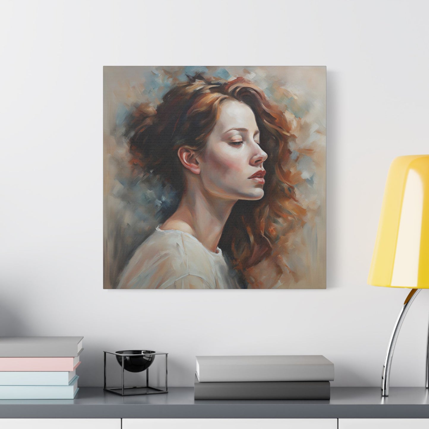 Elegant Satin Canvas Wall Art - Serene Profile Portrait Figurative