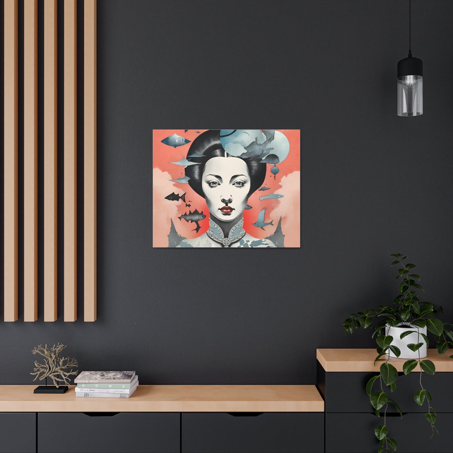 Canvas Wraps - Contemporary Female Portrait with Fish & Clouds