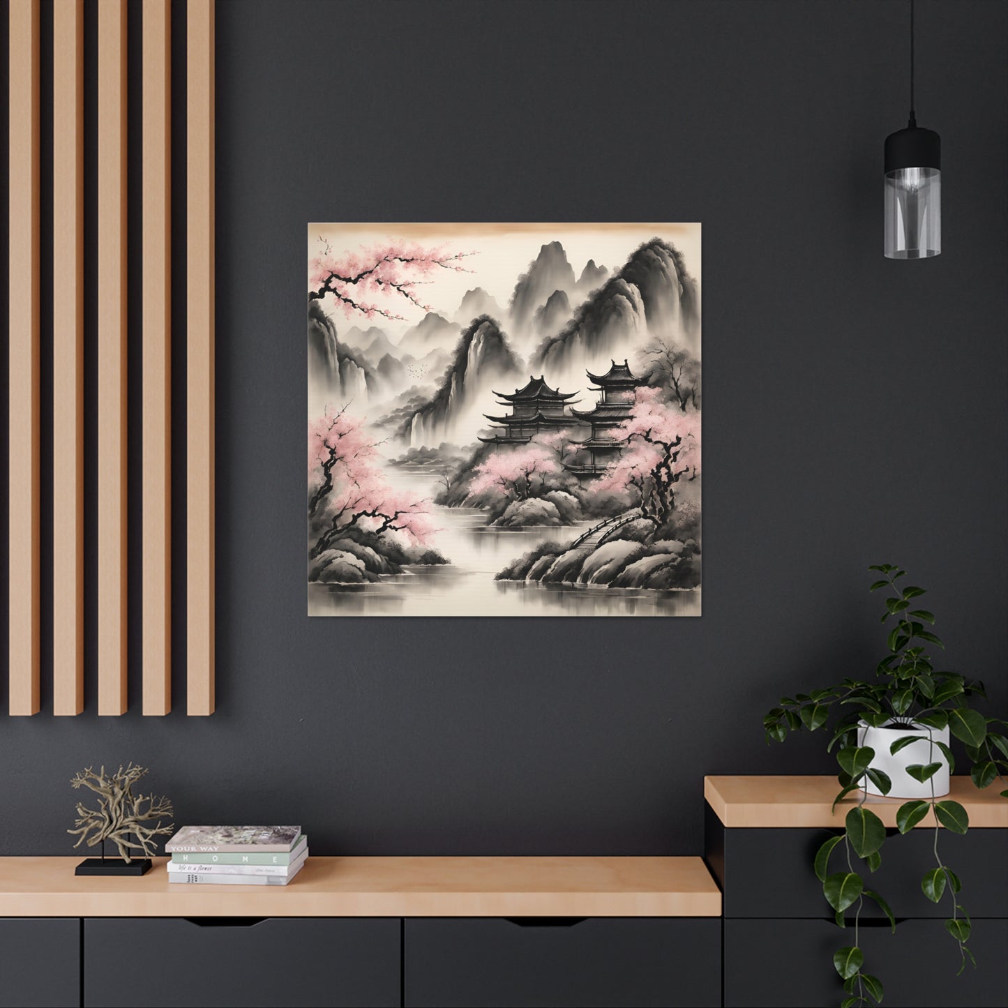 Tranquil Asian Landscape Canvas Gallery Wraps | Serene Wall Art for Peaceful Living Spaces | Chinese Ink Wash Painting