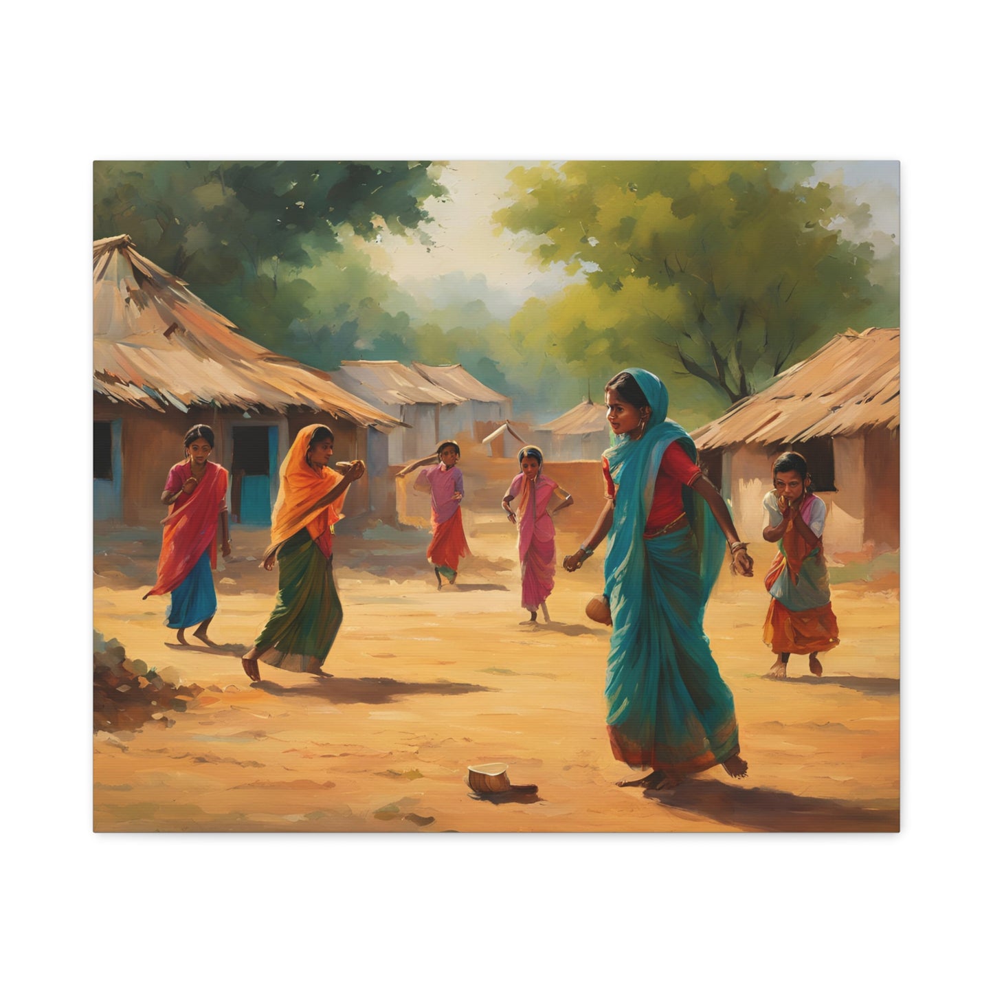 Cultural Village Scene Matte Canvas 12x16" - Vibrant Indian Art for Home Decor