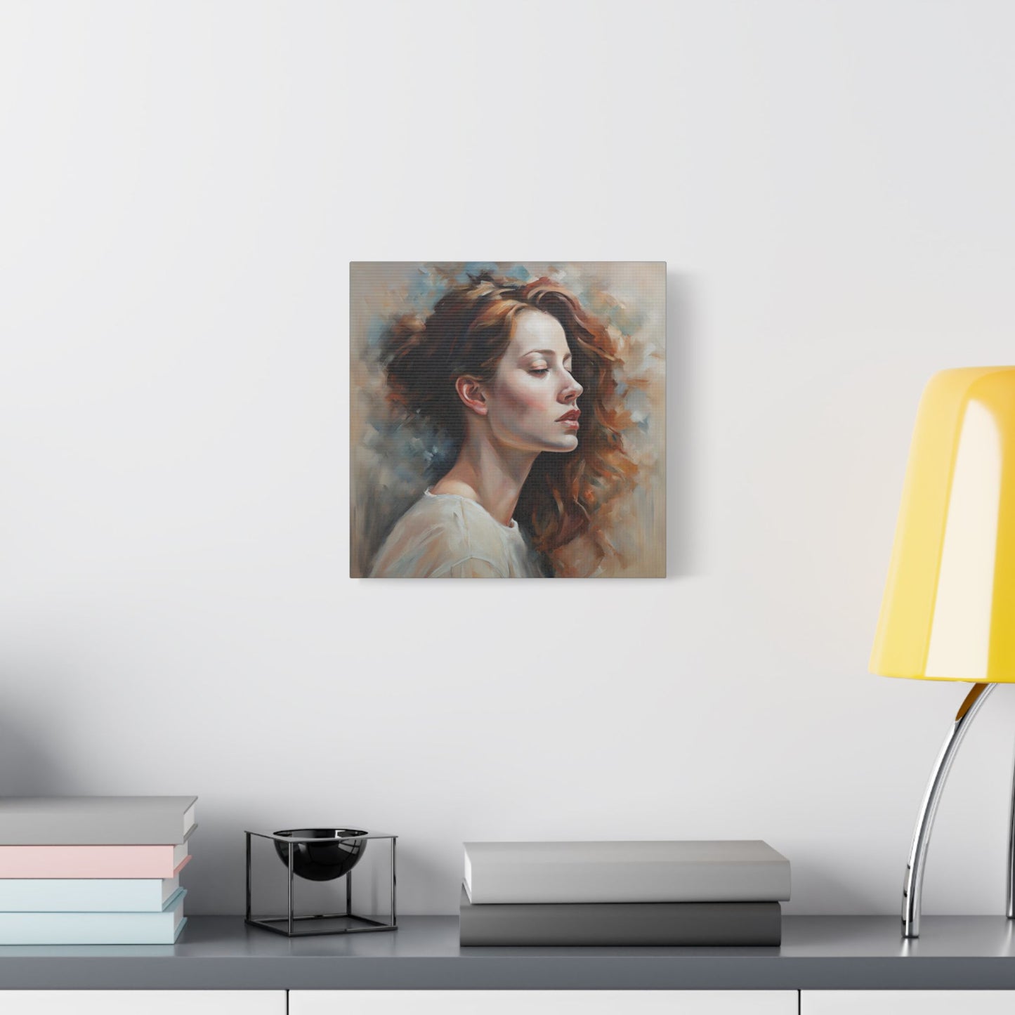 Elegant Satin Canvas Wall Art - Serene Profile Portrait Figurative