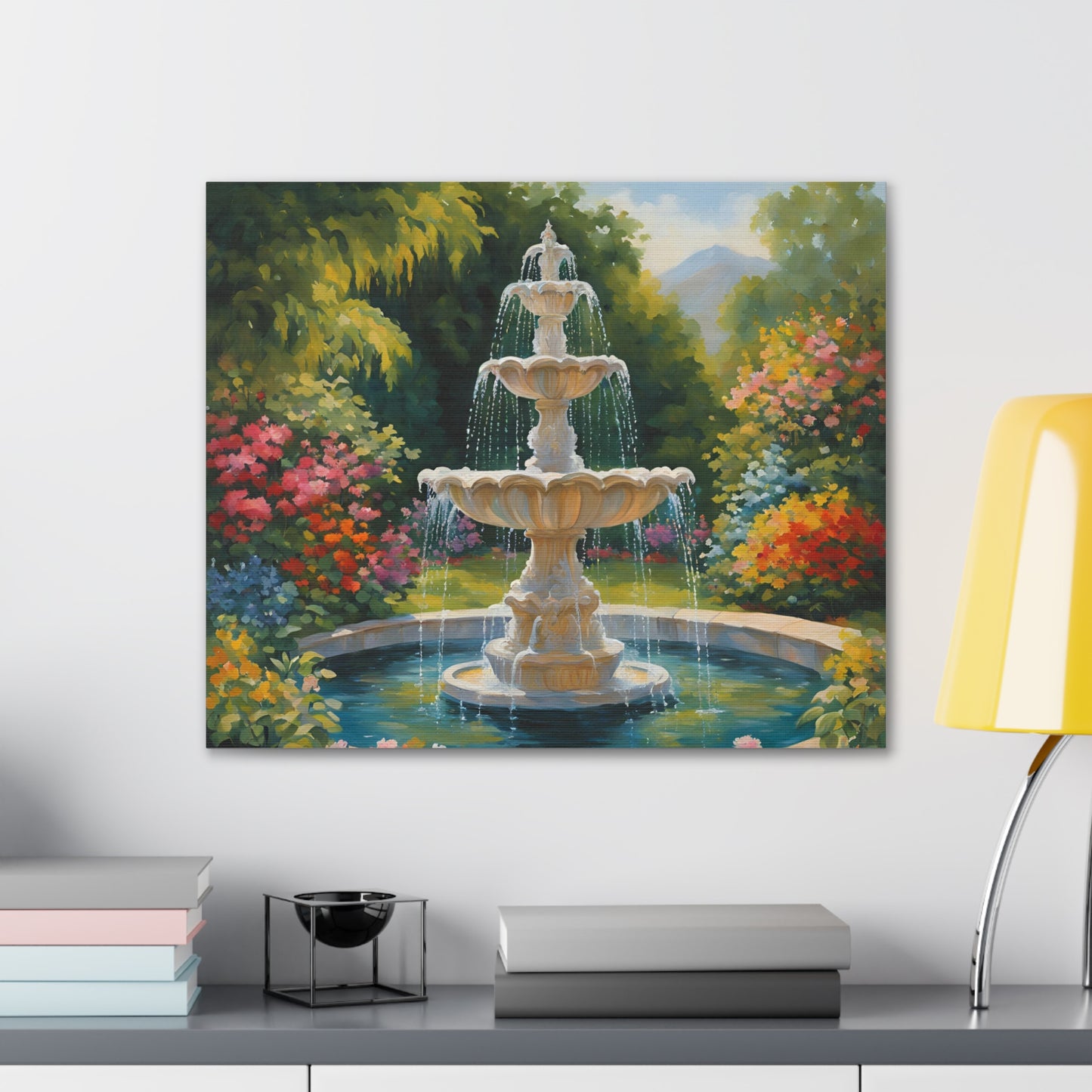 A Fountain in a Garden Canvas Gallery Wraps - Vibrant Home Decor for Nature Lovers