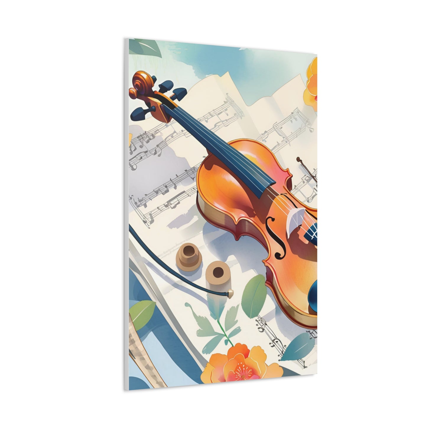 Musical Canvas Gallery Wraps | Colorful Violin and Sheet Music Art