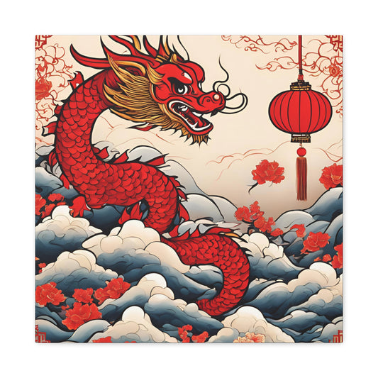 Vibrant Red Dragon Canvas Gallery Wrap - Asian Art Lunar New Year