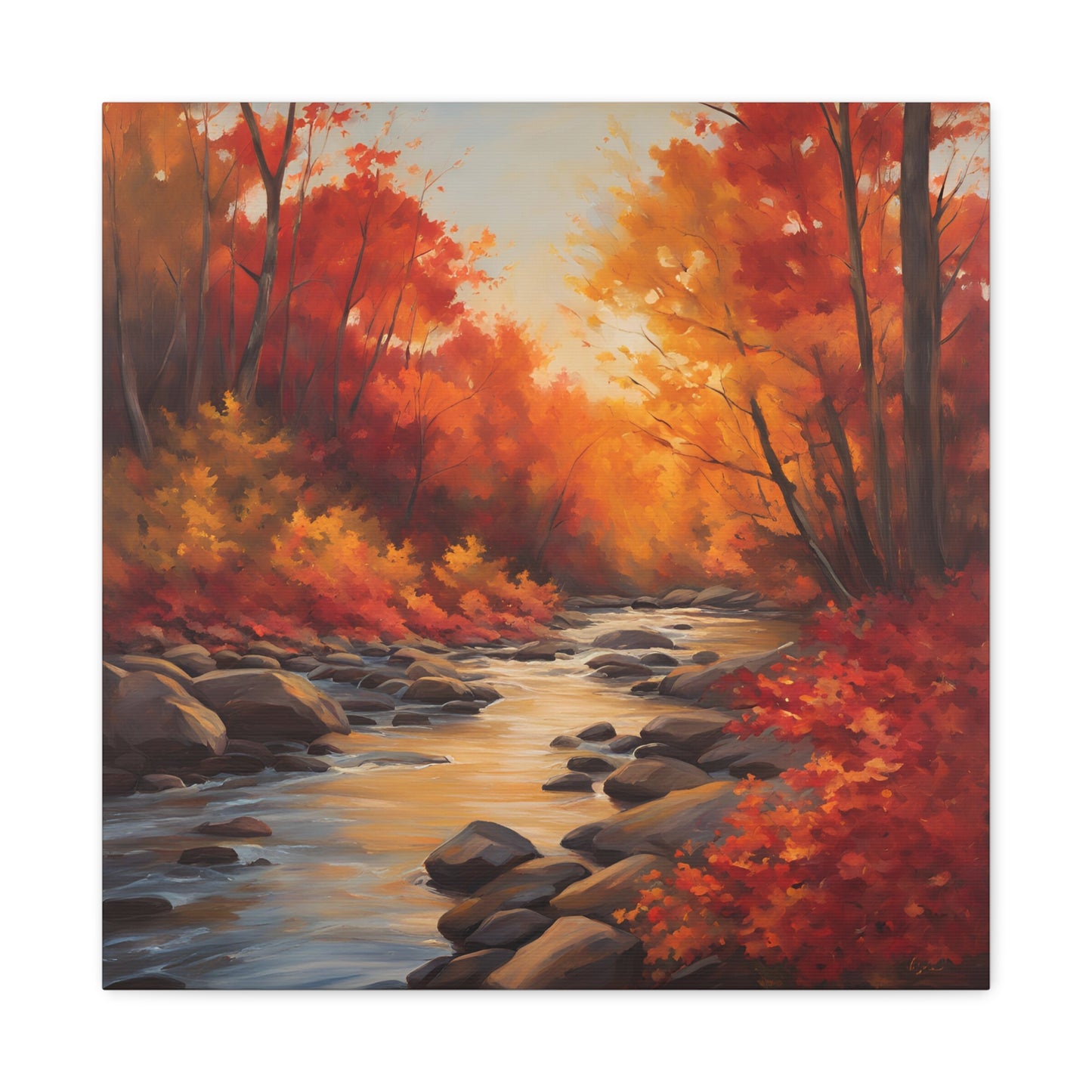 Autumn Leaves on a River Canvas Gallery Wrap - Scenic Wall Art for Home Decor