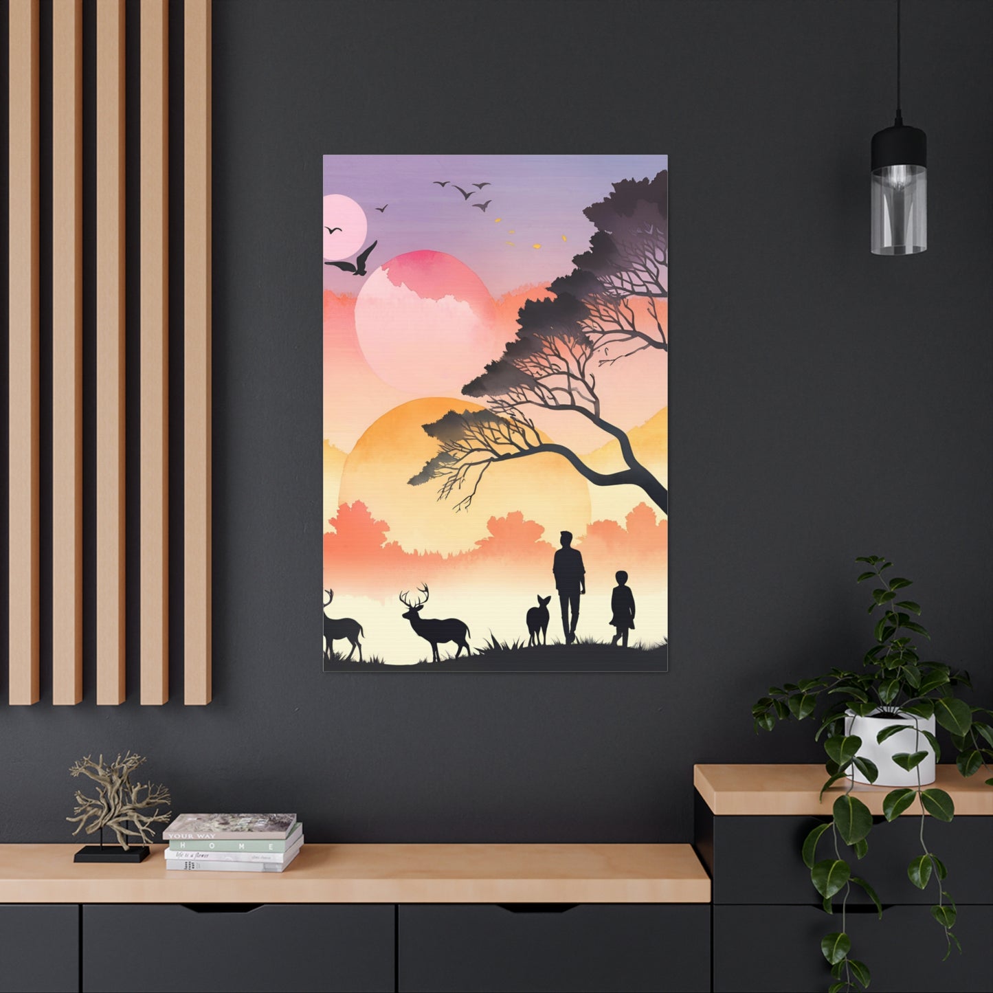 Serene Nature Canvas Gallery Wrap – Scenic Sunset Artwork with Wildlife