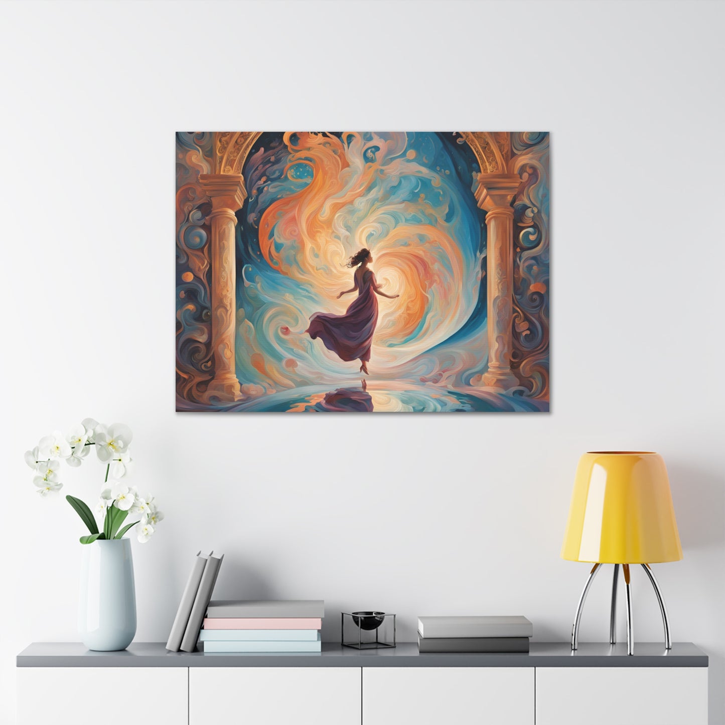 Whimsical Canvas Gallery Wrap - Dreamy Woman in Cosmic Swirl Art