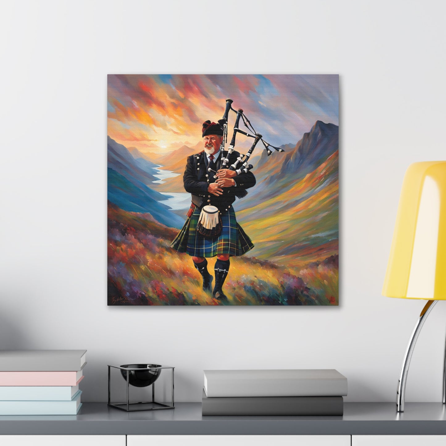 Canvas Gallery Wrap - Scottish Highlander Bagpiper Art for Home Decor