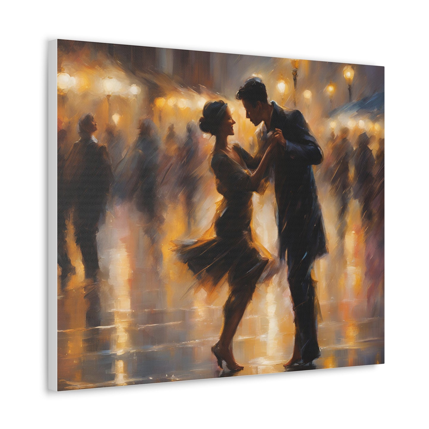 Romantic Couple Dancing in the Rain Canvas Gallery Wraps - Elegant Dance Art for Home Décor