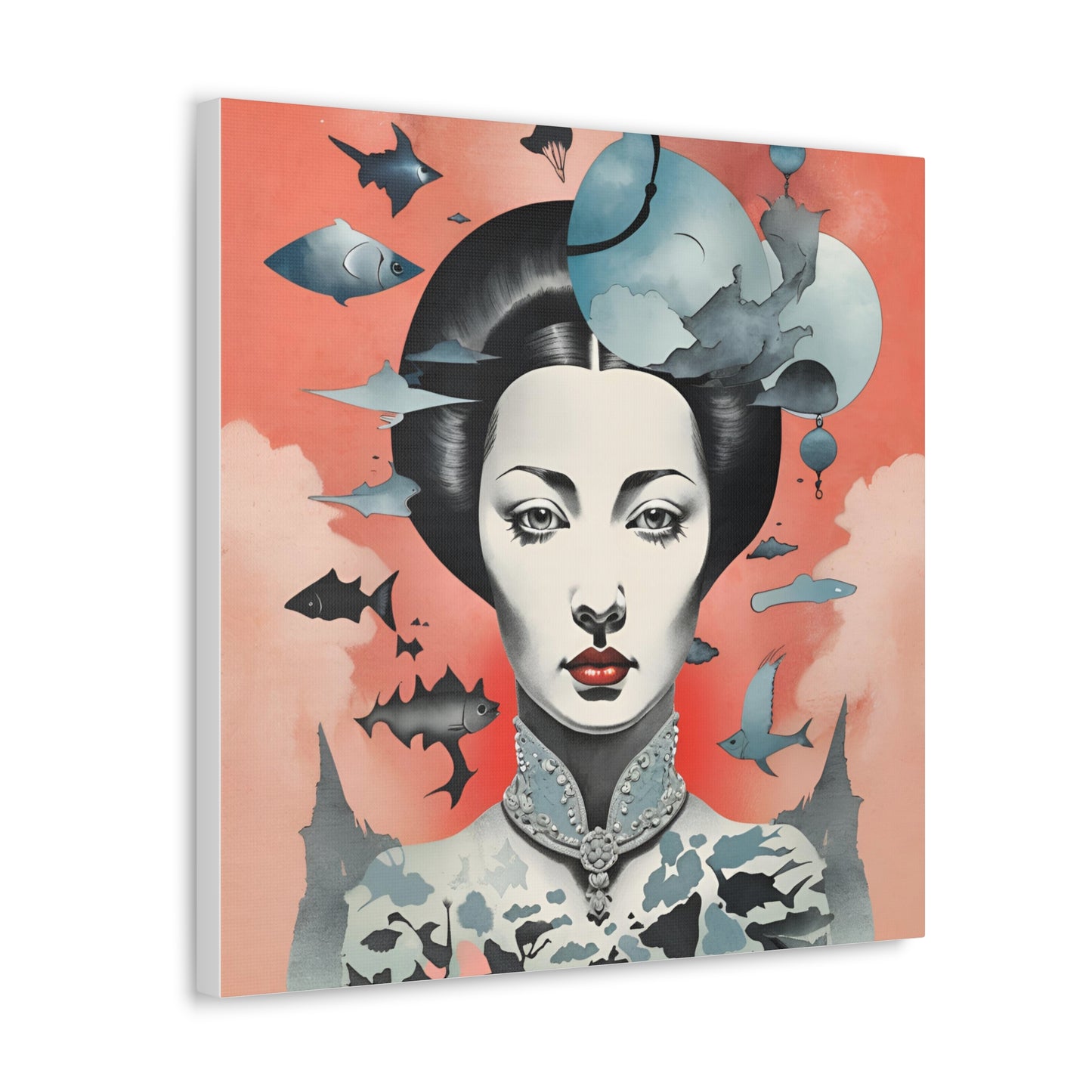 Canvas Wraps - Contemporary Female Portrait with Fish & Clouds