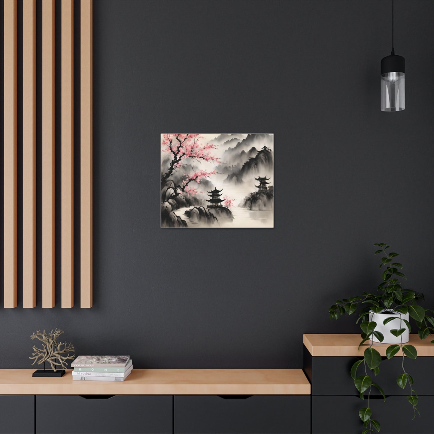 Serene Japanese Landscape Canvas Gallery Wraps - Elegant Home Decor Chinese Ink Wash Painting