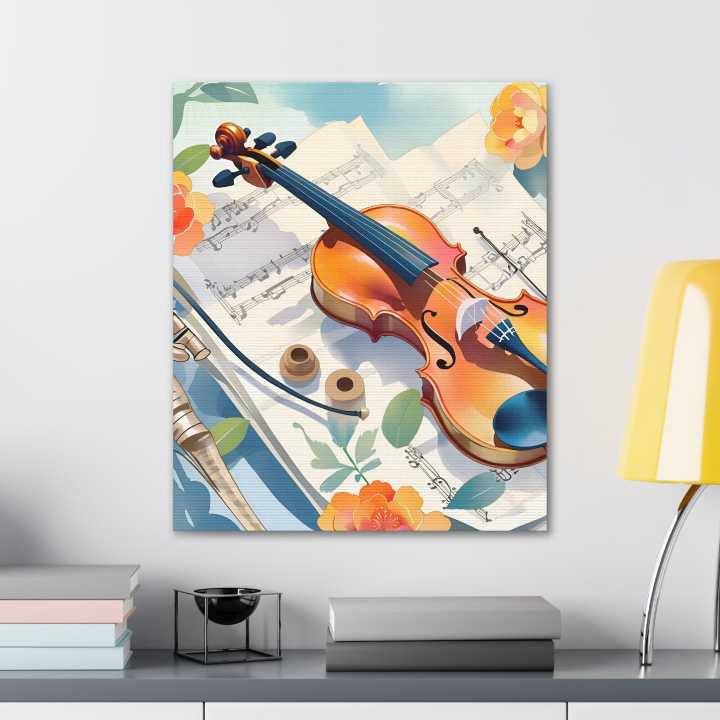 Musical Canvas Gallery Wraps | Colorful Violin and Sheet Music Art