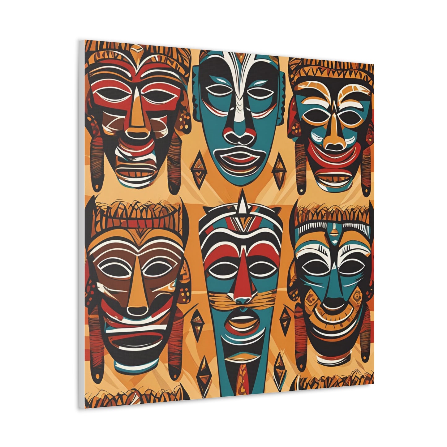 Vibrant African Tribal Masks & Symbols Canvas Gallery Wraps - Unique African Art Home Decor